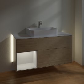 Тумба под раковину Villeroy & Boch Finion 120х50,1 см с подсветкой МДФ шпон дуба/стекло белое матовое G161GFPC