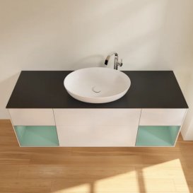 Тумба під раковину Villeroy & Boch Finion 160х50,1 см з підсвічуванням МДФ білий глянцевий лак/скло чорне матове G982GMGF