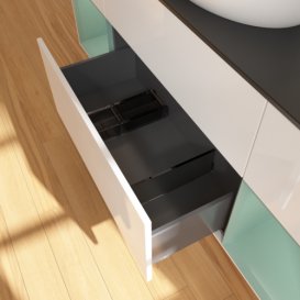 Тумба під раковину Villeroy & Boch Finion 160х50,1 см з підсвічуванням МДФ білий глянцевий лак/скло чорне матове G982GMGF