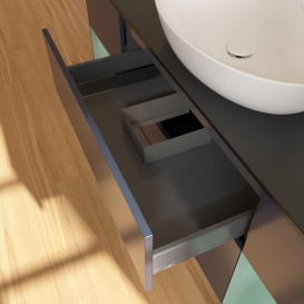 Тумба под раковину Villeroy & Boch Finion 160х50,1 см с подсветкой МДФ темно-синий матовый лак/стекло черное матовое G982GMHG