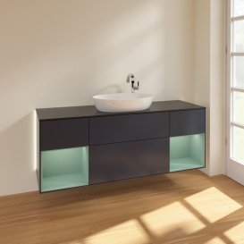 Тумба под раковину Villeroy & Boch Finion 160х50,1 см с подсветкой МДФ темно-синий матовый лак/стекло черное матовое G982GMHG