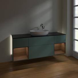 Тумба под раковину Villeroy & Boch Finion 160х50,1 см с подсветкой МДФ оливковый матовый лак/стекло черное матовое G982GNGM