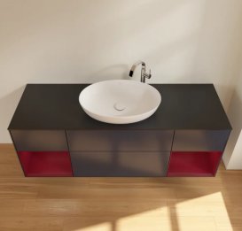 Тумба під раковину Villeroy & Boch Finion 160х50,1 см із підсвічуванням МДФ темно-синій матовий лак/скло чорне матове G982HBHG