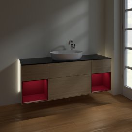 Тумба під раковину Villeroy & Boch Finion 160х50,1 см із підсвічуванням МДФ шпон дуба/скло чорне матове G982HBPC