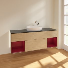 Тумба під раковину Villeroy & Boch Finion 160х50,1 см із підсвічуванням МДФ шпон дуба/скло чорне матове G982HBPC