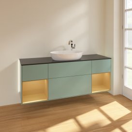 Тумба під раковину Villeroy & Boch Finion 160х50,1 см із підсвічуванням МДФ оливковий матовий лак/скло чорне матове G982HFGM