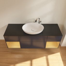 Тумба під раковину Villeroy & Boch Finion 160х50,1 см із підсвічуванням МДФ темно-синій матовий лак/скло чорне матове G982HFHG