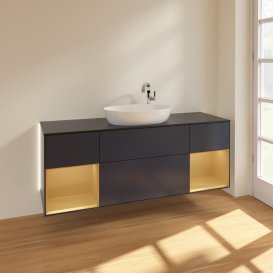 Тумба під раковину Villeroy & Boch Finion 160х50,1 см із підсвічуванням МДФ темно-синій матовий лак/скло чорне матове G982HFHG