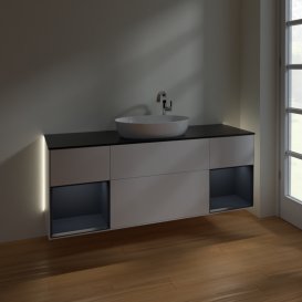 Тумба під раковину Villeroy & Boch Finion 160х50,1 см із підсвічуванням МДФ білий матовий лак/скло чорне матове G982HGMT