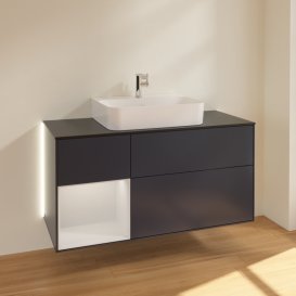 Тумба під раковину Villeroy & Boch Finion 120х50,1 см із підсвічуванням МДФ темно-синій матовий лак/скло чорне матове G162GFHG