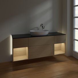 Тумба под раковину Villeroy & Boch Finion 160х50,1 см с подсветкой МДФ шпон дуба/стекло черное матовое G982PCPC