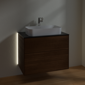 Тумба под раковину Villeroy & Boch Finion 80х50,1 см с подсветкой МДФ шпон грецкого ореха/стекло черное матовое G22200GN