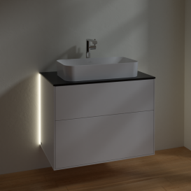 Тумба под раковину Villeroy & Boch Finion 80х50,1 см с подсветкой МДФ белый матовый лак/стекло черное матовое G22200MT