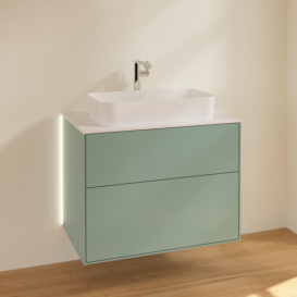 Тумба під раковину Villeroy & Boch Finion 80х50,1 см із підсвічуванням МДФ оливковий матовий лак/скло біле матове G22100GM