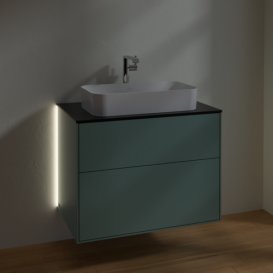 Тумба под раковину Villeroy & Boch Finion 80х50,1 см с подсветкой МДФ оливковый матовый лак/стекло черное матовое G22200GM