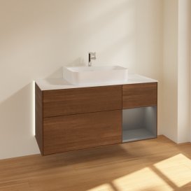 Тумба под раковину Villeroy & Boch Finion 120х50,1 см с подсветкой МДФ шпон грецкого ореха/стекло белое матовое G171GKGN