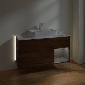 Тумба под раковину Villeroy & Boch Finion 120х50,1 см с подсветкой МДФ шпон грецкого ореха/стекло белое матовое G171GKGN