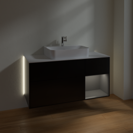 Тумба под раковину Villeroy & Boch Finion 120х50,1 см с подсветкой МДФ черный матовый лак/стекло белое матовое G171GKPD