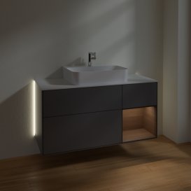 Тумба під раковину Villeroy & Boch Finion 120х50,1 см із підсвічуванням МДФ антрацит матовий лак/скло біле матове G171GNGK