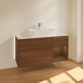 Тумба під раковину Villeroy & Boch Finion 120х50,1 см із підсвічуванням МДФ шпон волоського горіха/скло біле матове G171GNGN