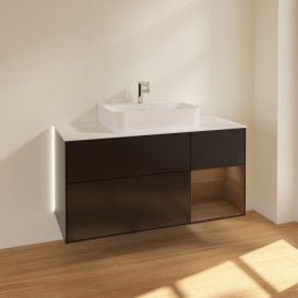 Тумба під раковину Villeroy & Boch Finion 120х50,1 см із підсвічуванням МДФ чорний матовий лак/скло біле матове G171GNPD