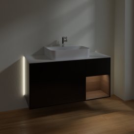 Тумба під раковину Villeroy & Boch Finion 120х50,1 см із підсвічуванням МДФ чорний матовий лак/скло біле матове G171GNPD