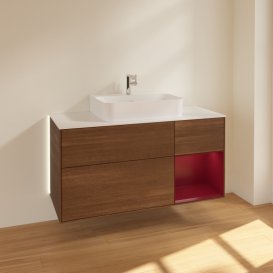 Тумба под раковину Villeroy & Boch Finion 120х50,1 см с подсветкой МДФ шпон грецкого ореха/стекло белое матовое G171HBGN