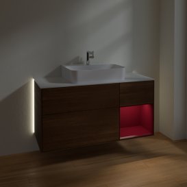 Тумба под раковину Villeroy & Boch Finion 120х50,1 см с подсветкой МДФ шпон грецкого ореха/стекло белое матовое G171HBGN