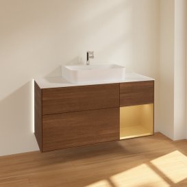 Тумба під раковину Villeroy & Boch Finion 120х50,1 см із підсвічуванням МДФ шпон волоського горіха/скло біле матове G171HFGN