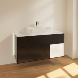 Тумба под раковину Villeroy & Boch Finion 120х50,1 см с подсветкой МДФ черный матовый лак/стекло белое матовое G171MTPD