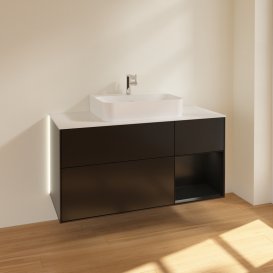 Тумба под раковину Villeroy & Boch Finion 120х50,1 см с подсветкой МДФ черный матовый лак/стекло белое матовое G171PDPD