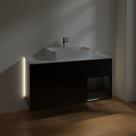 Тумба под раковину Villeroy & Boch Finion 120х50,1 см с подсветкой МДФ черный матовый лак/стекло белое матовое G171PDPD