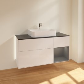 Тумба под раковину Villeroy & Boch Finion 120х50,1 см с подсветкой МДФ глянцевый белый лак/стекло черное матовое G172GKGF