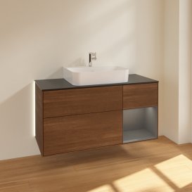 Тумба под раковину Villeroy & Boch Finion 120х50,1 см с подсветкой МДФ шпон грецкого ореха/стекло черное матовое G172GKGN