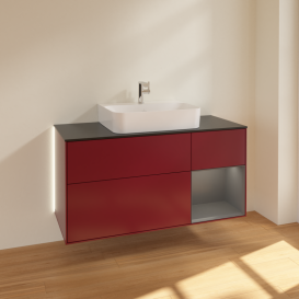 Тумба под раковину Villeroy & Boch Finion 120х50,1 см с подсветкой МДФ пион матовый лак/стекло черное матовое G172GKHB