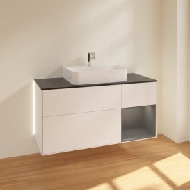 Тумба под раковину Villeroy & Boch Finion 120х50,1 см с подсветкой МДФ белый матовый лак/стекло черное матовое G172GKMT