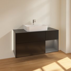 Тумба под раковину Villeroy & Boch Finion 120х50,1 см с подсветкой МДФ черный матовый лак/стекло черное матовое G172GKPD