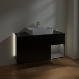 Тумба под раковину Villeroy & Boch Finion 120х50,1 см с подсветкой МДФ черный матовый лак/стекло черное матовое G172GKPD