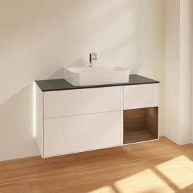 Тумба під раковину Villeroy & Boch Finion 120х50,1 см із підсвічуванням МДФ білий матовий лак/скло чорне матове G172GNMT