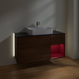 Тумба під раковину Villeroy & Boch Finion 120х50,1 см із підсвічуванням МДФ шпон волоського горіха/скло чорне матове G172HBGN