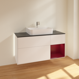 Тумба під раковину Villeroy & Boch Finion 120х50,1 см із підсвічуванням МДФ білий матовий лак/скло чорне матове G172HBMT