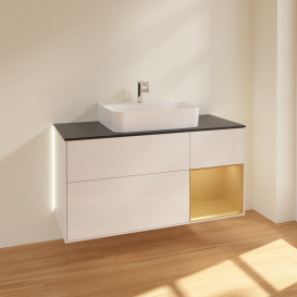 Тумба под раковину Villeroy & Boch Finion 120х50,1 см с подсветкой МДФ глянцевый белый лак/стекло черное матовое G172HFGF