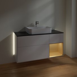 Тумба под раковину Villeroy & Boch Finion 120х50,1 см с подсветкой МДФ глянцевый белый лак/стекло черное матовое G172HFGF