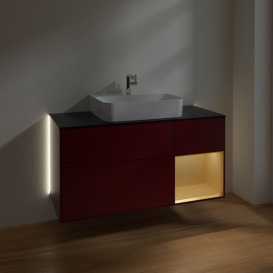 Тумба под раковину Villeroy & Boch Finion 120х50,1 см с подсветкой МДФ пион матовый лак/стекло черное матовое G172HFHB