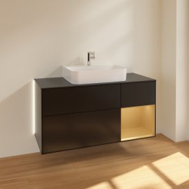 Тумба под раковину Villeroy & Boch Finion 120х50,1 см с подсветкой МДФ черный матовый лак/стекло черное матовое G172HFPD