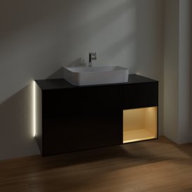 Тумба под раковину Villeroy & Boch Finion 120х50,1 см с подсветкой МДФ черный матовый лак/стекло черное матовое G172HFPD