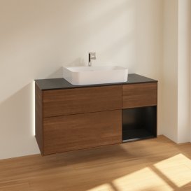 Тумба під раковину Villeroy & Boch Finion 120х50,1 см із підсвічуванням МДФ шпон волоського горіха/скло чорне матове G172PDGN