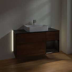 Тумба під раковину Villeroy & Boch Finion 120х50,1 см із підсвічуванням МДФ шпон волоського горіха/скло чорне матове G172PDGN