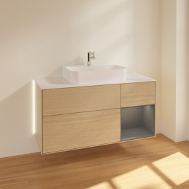 Тумба под раковину Villeroy & Boch Finion 120х50,1 см с подсветкой МДФ шпон дуба/стекло белое матовое G171GKPC