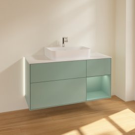 Тумба під раковину Villeroy & Boch Finion 120х50,1 см із підсвічуванням МДФ оливковий матовий лак/скло біле матове G171GMGM